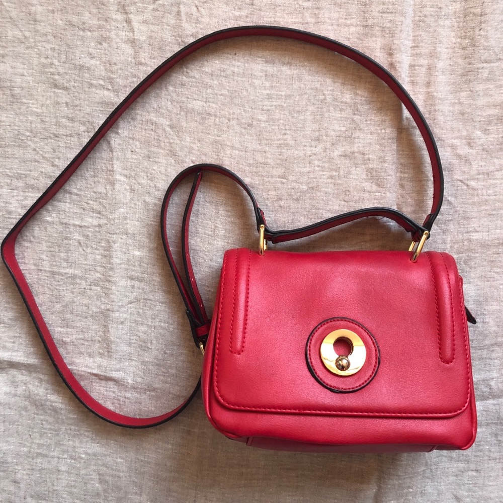 Red boxy cross body purse